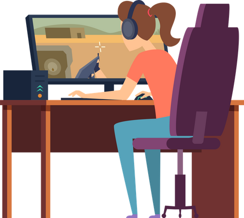 Girl playing video games Illustration