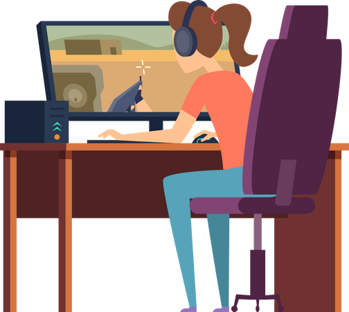 Girl playing video games  Illustration