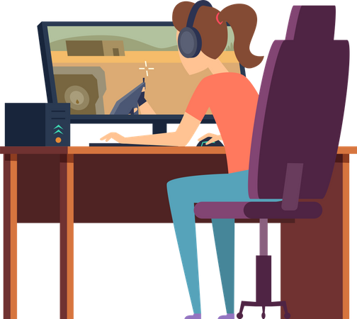 Girl playing video games  Illustration