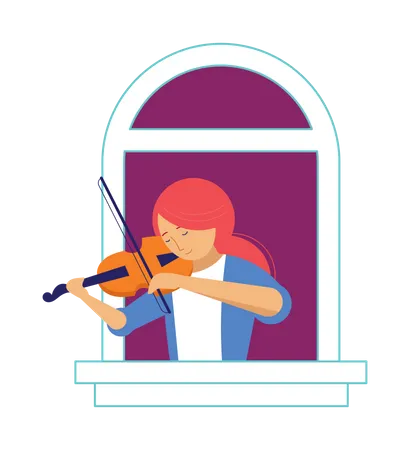 Girl playing violin in balcony Illustration