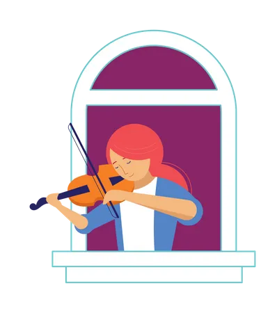 Girl playing violin in balcony  Illustration