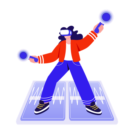 Girl playing virtual game  Illustration