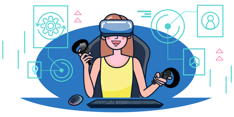 Girl playing Virtual Reality game Illustration
