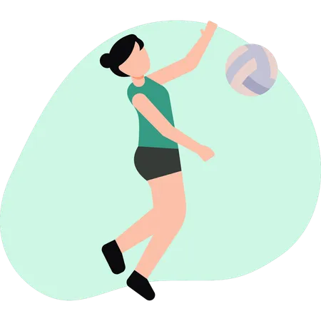 The Girl Is Playing Volleyball Illustration