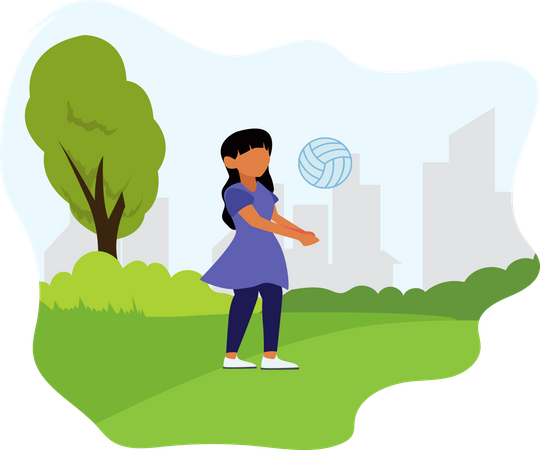 Girl playing volleyball at park Illustration