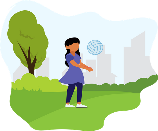 Girl playing volleyball at park  Illustration