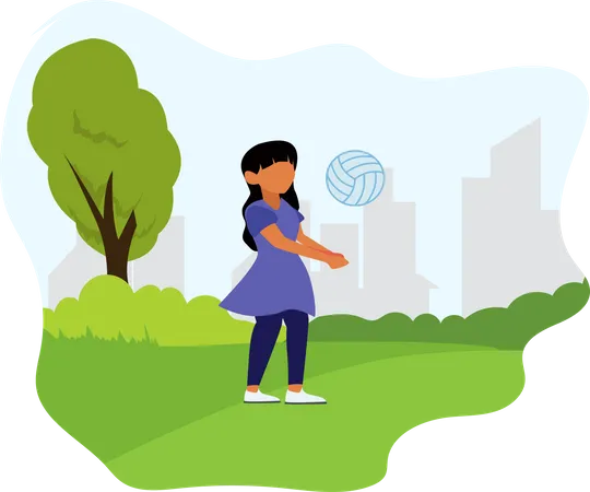 Girl playing volleyball at park  Illustration