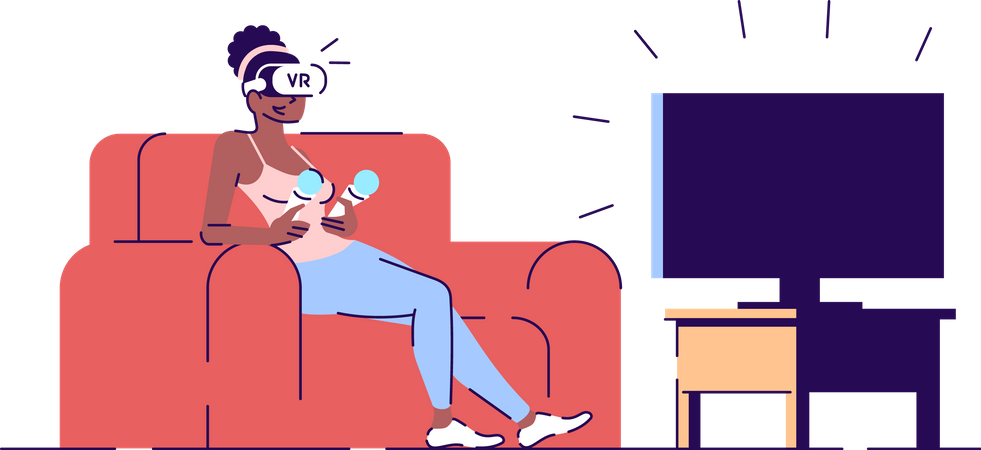 Girl playing VR game Illustration