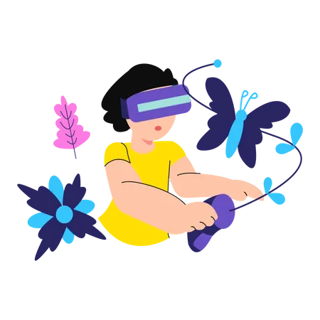 Girl playing VR game  Illustration