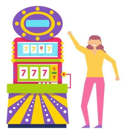 Girl playing wheel of fortune  Illustration