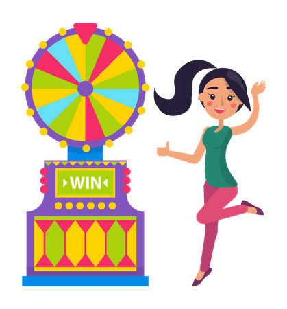 Girl playing wheel of fortune  Illustration