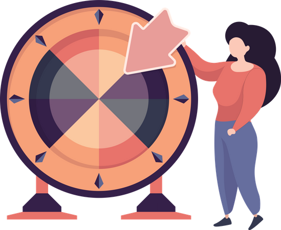 Girl playing wheel of fortune  イラスト