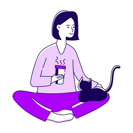Girl Playing With A Cat Illustration