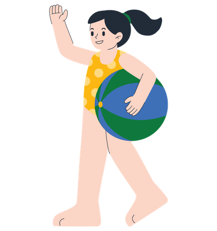 Girl Playing With Ball Illustration