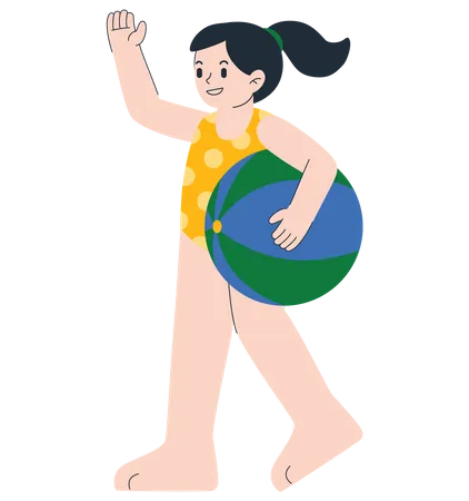 Girl Playing With Ball Illustration