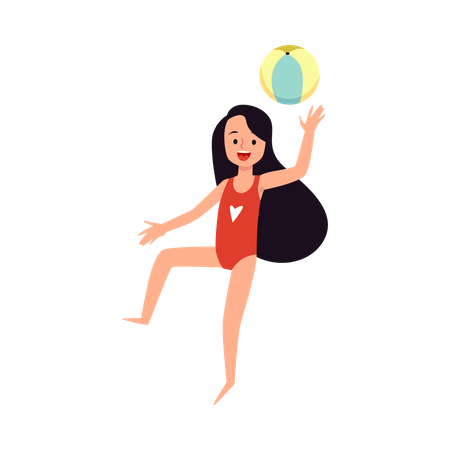 Girl playing with ball at beach  일러스트레이션