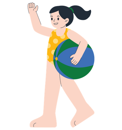 Girl Playing With Ball  Illustration