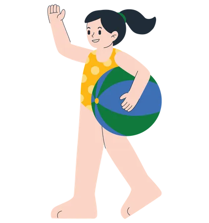 Girl Playing With Ball  Illustration