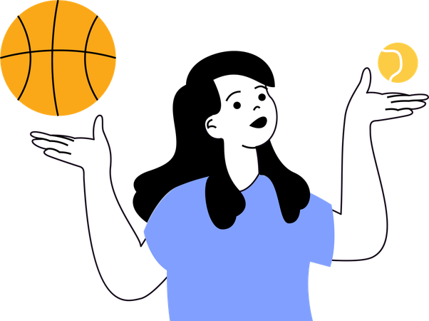 Girl playing with basketball and tennis  Illustration