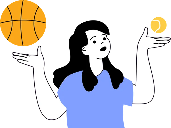 Girl playing with basketball and tennis  Illustration