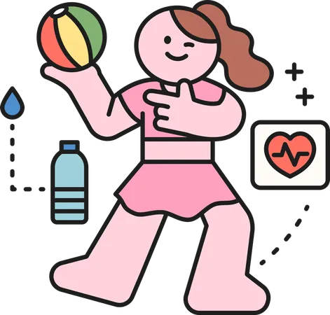 Girl playing with beach ball  Illustration