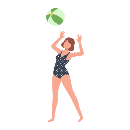 Girl Playing with Beachball  Illustration