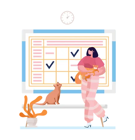 Girl playing with cat  Illustration