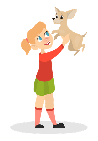 Girl playing with dog  Illustration