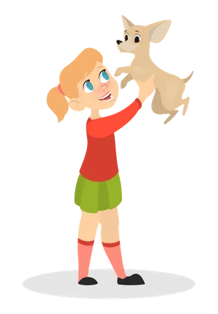 Girl playing with dog  Illustration