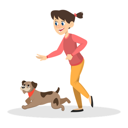 Girl playing with dog  Illustration