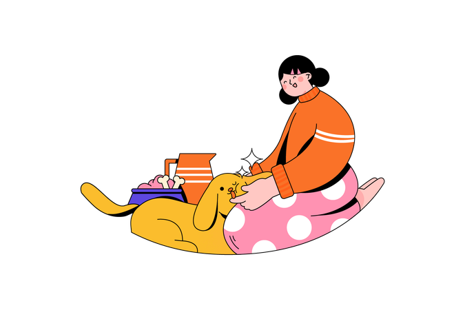 Girl playing with dog  Illustration