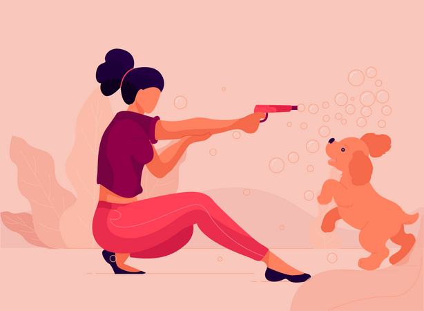 Girl playing with dog  Illustration