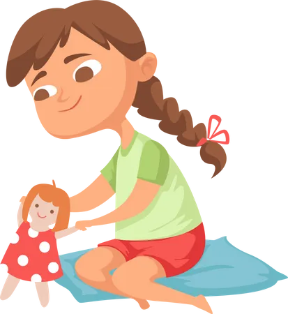 Girl playing with doll  Illustration