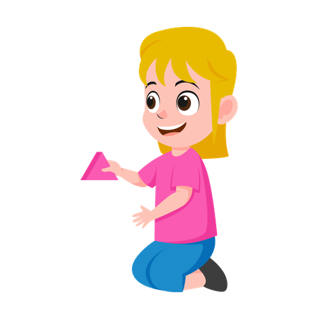 Girl Playing with geometric  Shape  Illustration