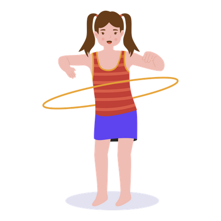Girl playing with hula hoop  イラスト