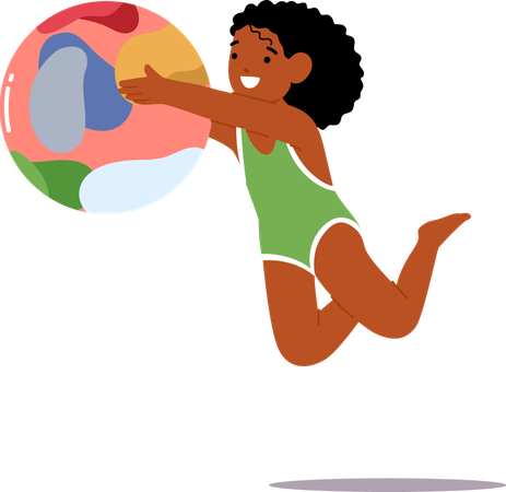 Girl playing with Inflatable Beach Ball  Illustration