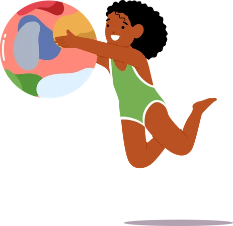 Girl playing with Inflatable Beach Ball  Illustration