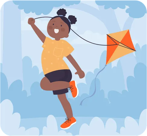 Girl playing with kite  Illustration