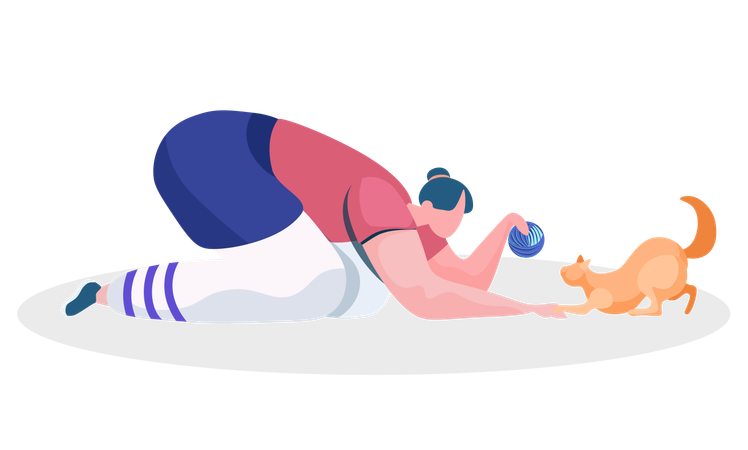 Girl Playing with Kitten  Illustration