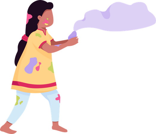 Girl playing with paint Illustration