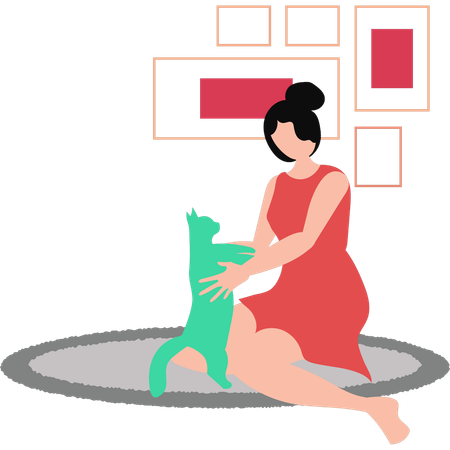 Girl playing with pet cat  Illustration