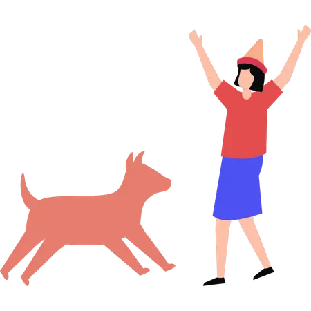 Girl playing with pet dog  Illustration