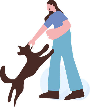 Girl playing with pet dog on frozen ground  Illustration