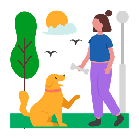 Girl playing with pet  Illustration