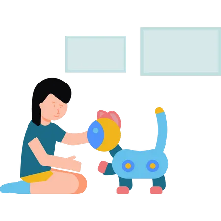 Girl playing with robotic toys Illustration