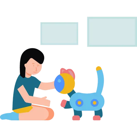 Girl playing with robotic toys  Illustration