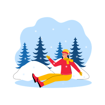 Girl playing with snow Illustration