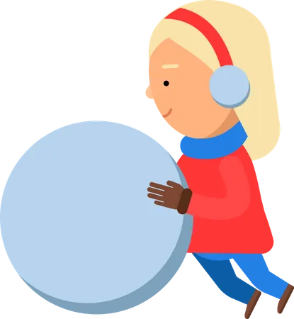 Girl playing with snow ball Illustration