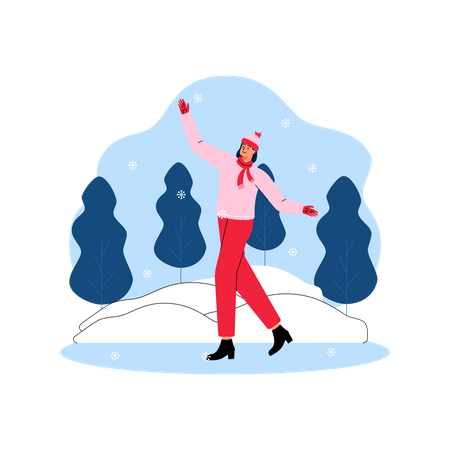 Girl playing with snowball Illustration
