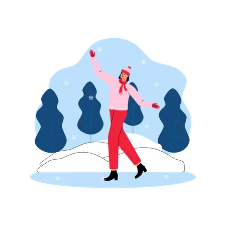 Girl playing with snowball Illustration